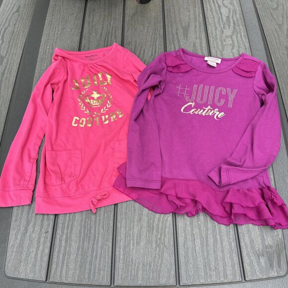 Lot of 2 Juicy Couture Girls Long Sleeves Pullover Shirts Size 6 & 7 - Picture 1 of 16